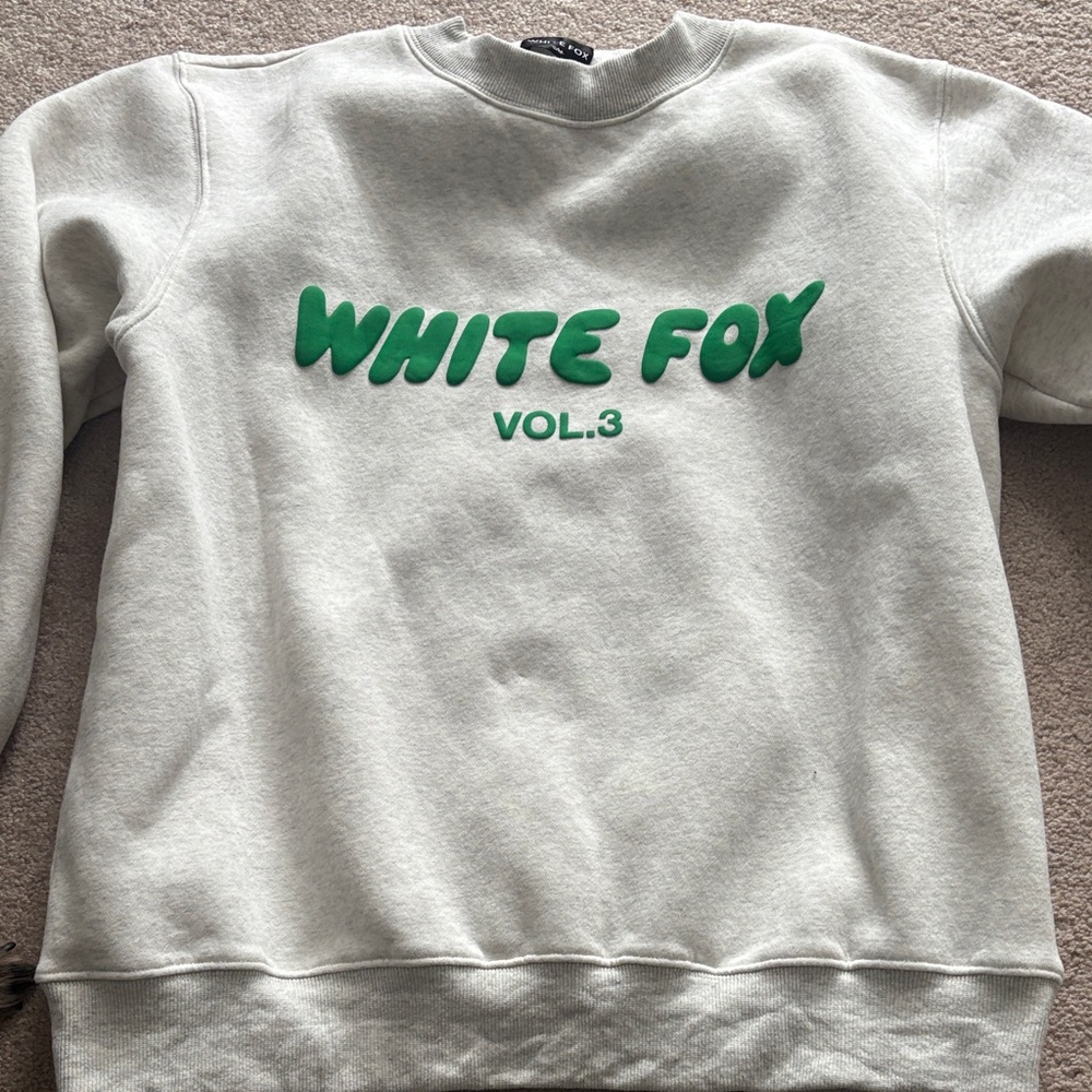 White Fox Boutique Gray Sweatshirt with Green Logo
